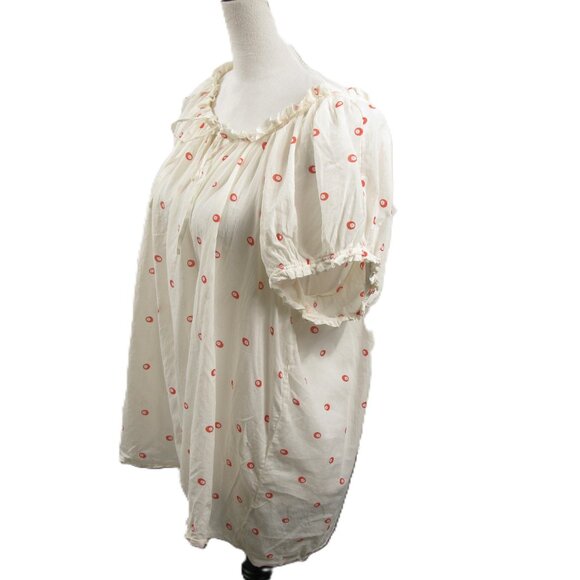 Gap White/Coral Patterned Cotton Short Sleeve Tie Front Blouse Size XL - Picture 3 of 7